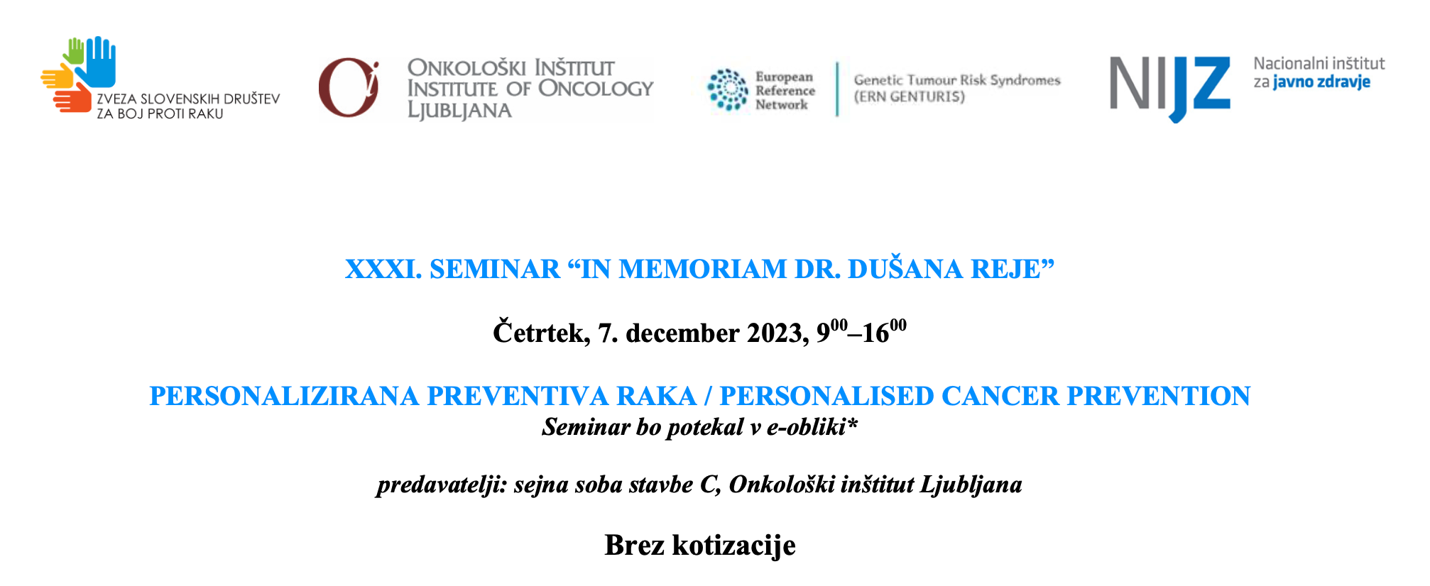 Vabilo na XXXI. seminar "In memoriam dr. Dušana Reje" - 7. 12. 2023