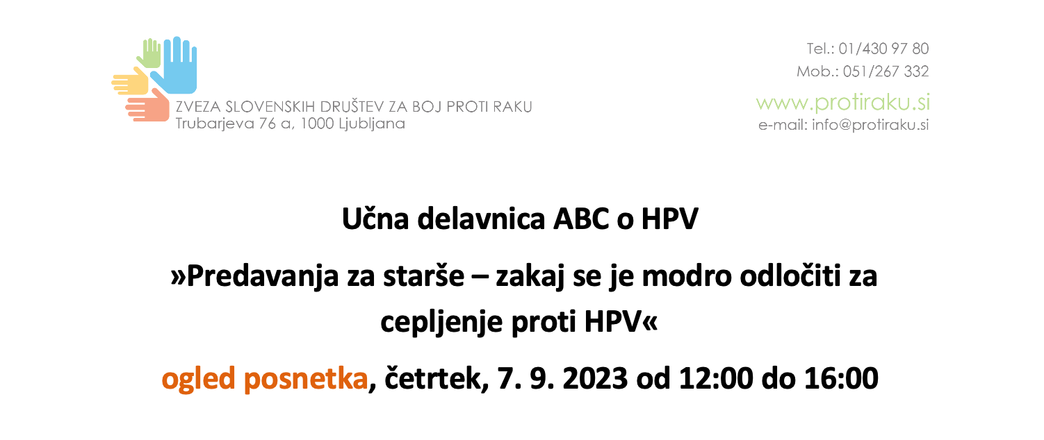 Vabilo na ogled posnetka učne delavnice ABC o HPV: »Predavanja za starše – zakaj se je modro odločiti za cepljenje proti HPV«